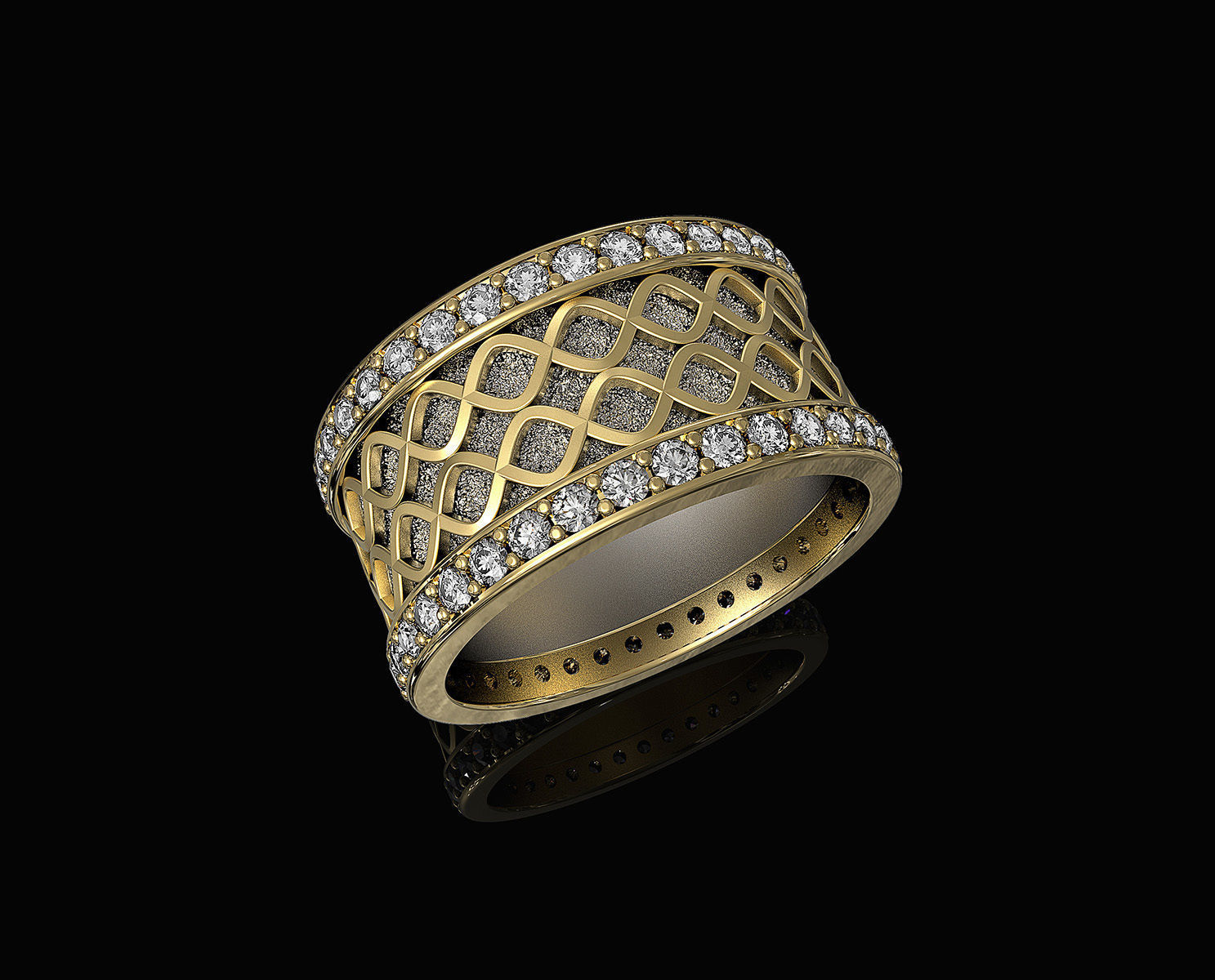 Spiral Band Ring with gems 3D print model_2