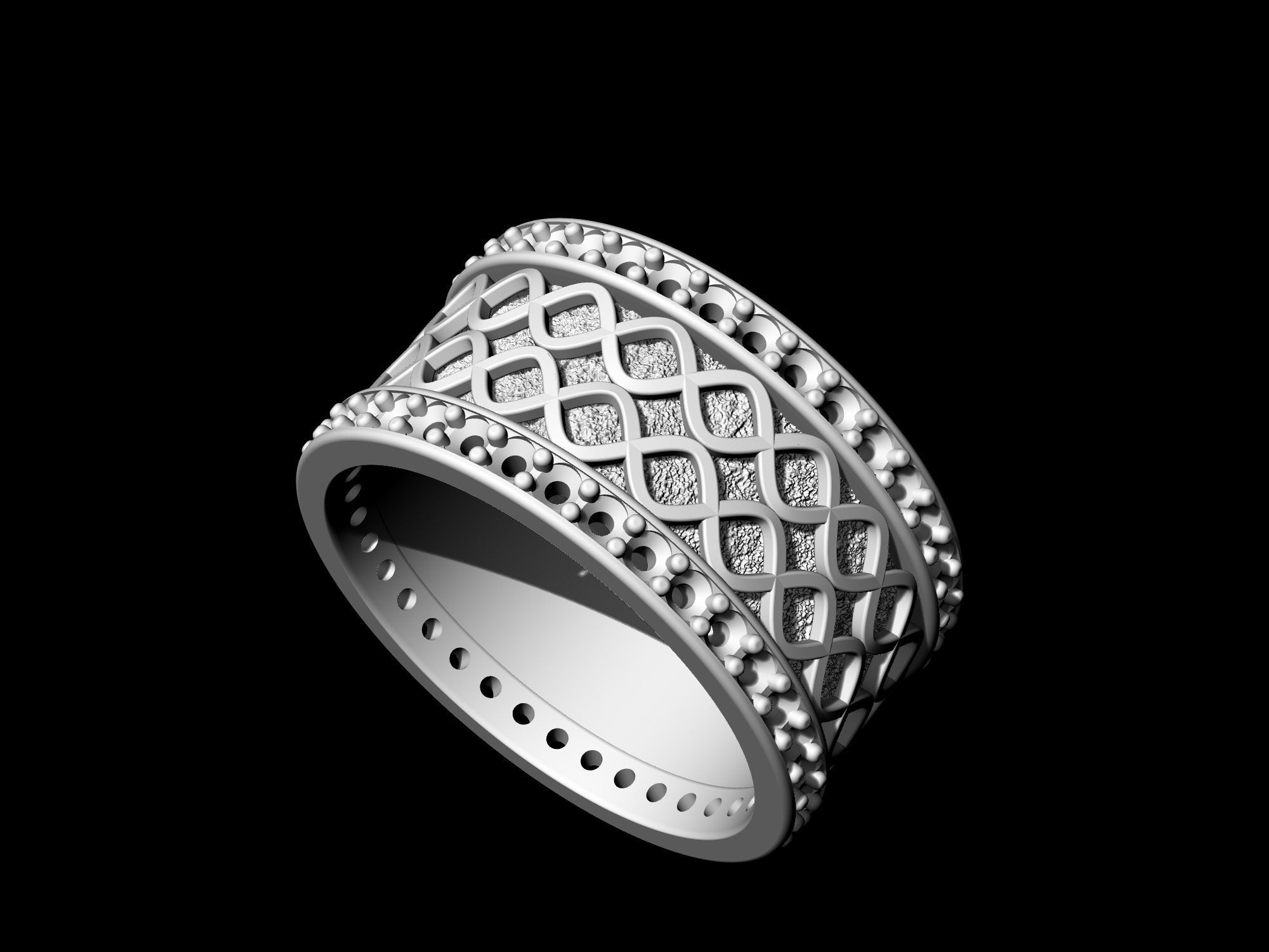 Spiral Band Ring with gems 3D print model_7