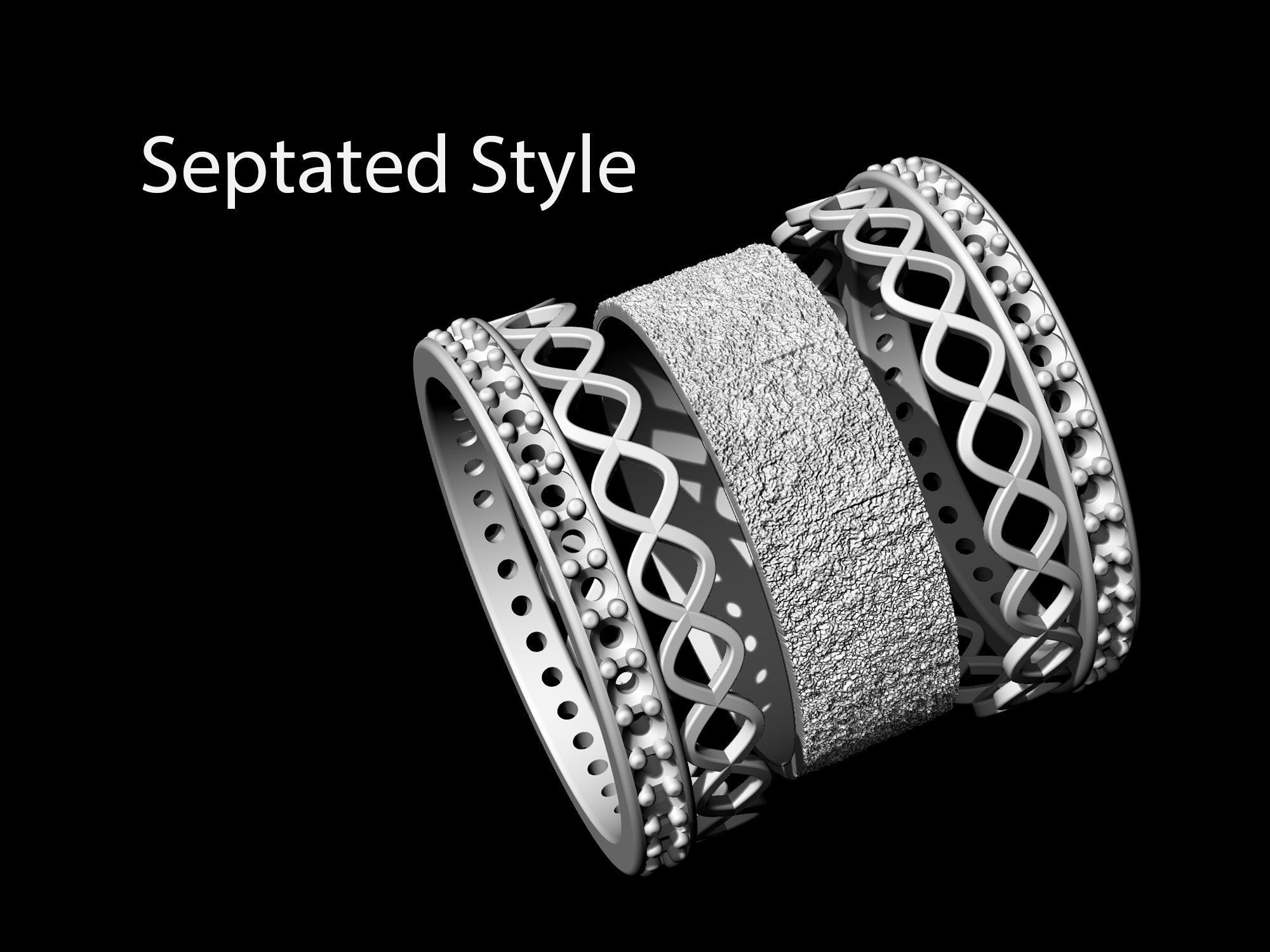 Spiral Band Ring with gems 3D print model_10