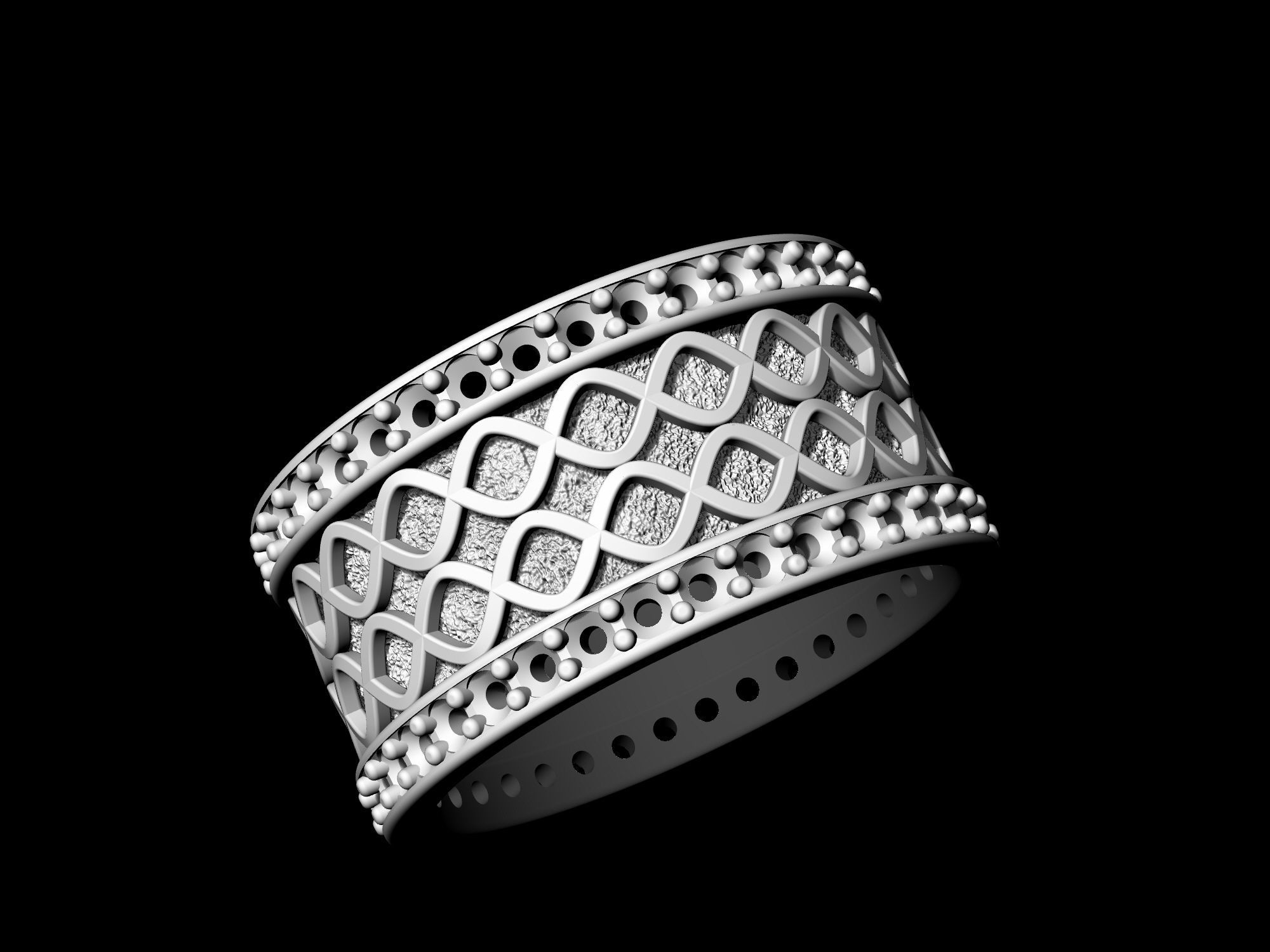 Spiral Band Ring with gems 3D print model_6