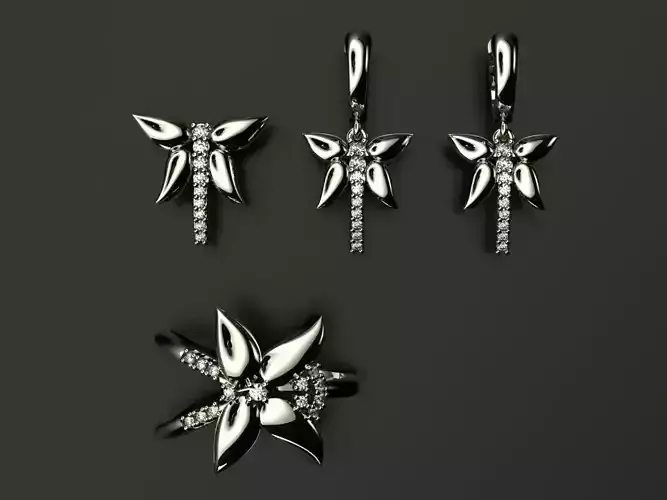 Butterfly  Necklace Earrings Rings Wedding  t00002