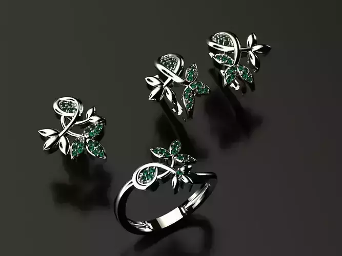 Flower Necklace Earrings Rings Wedding t00003