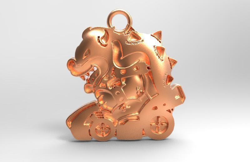 Bowser golden dragon in wheeled carriage 3D print model_4