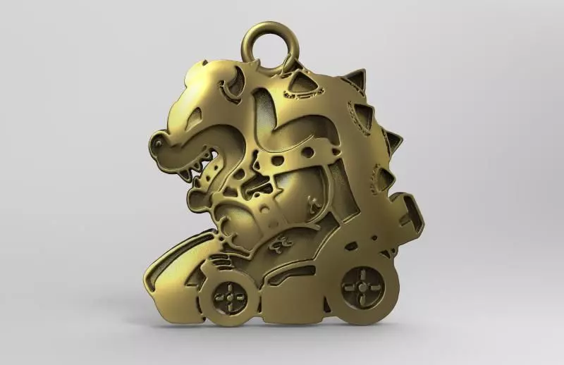 Bowser golden dragon in wheeled carriage 3D print model_0