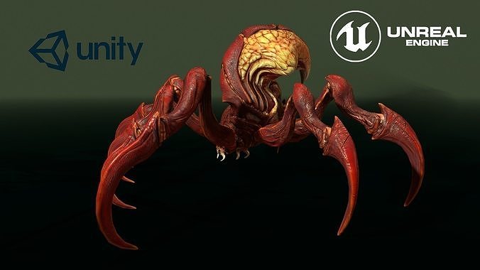 Spider 1 alien creature with long tentacles Low-poly 3D model