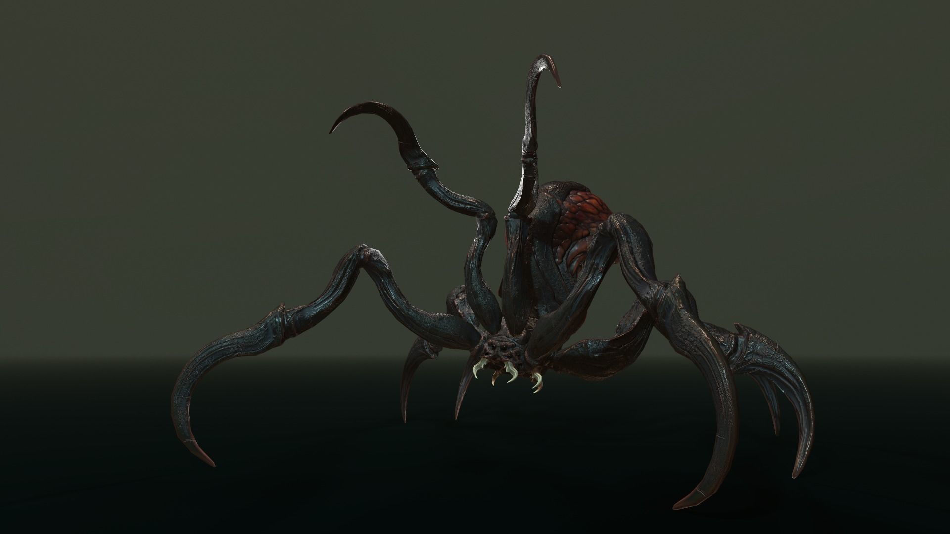 Spider 1 alien creature with long tentacles Low-poly 3D model_28