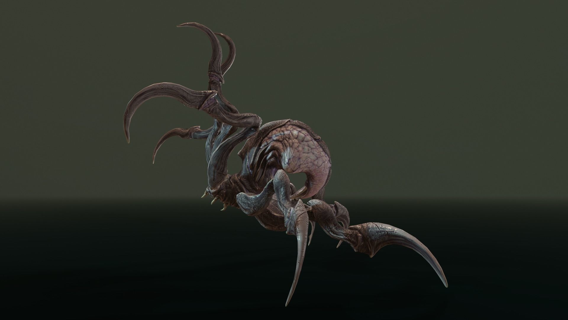 Spider 1 alien creature with long tentacles Low-poly 3D model_25