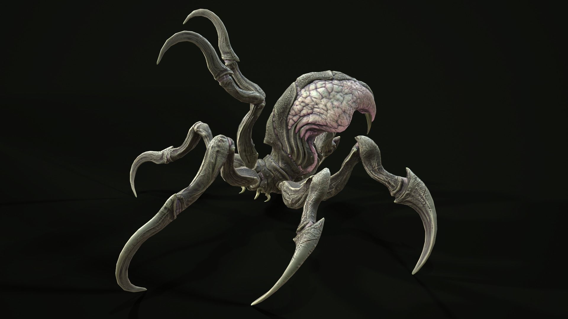 Spider 1 alien creature with long tentacles Low-poly 3D model_12