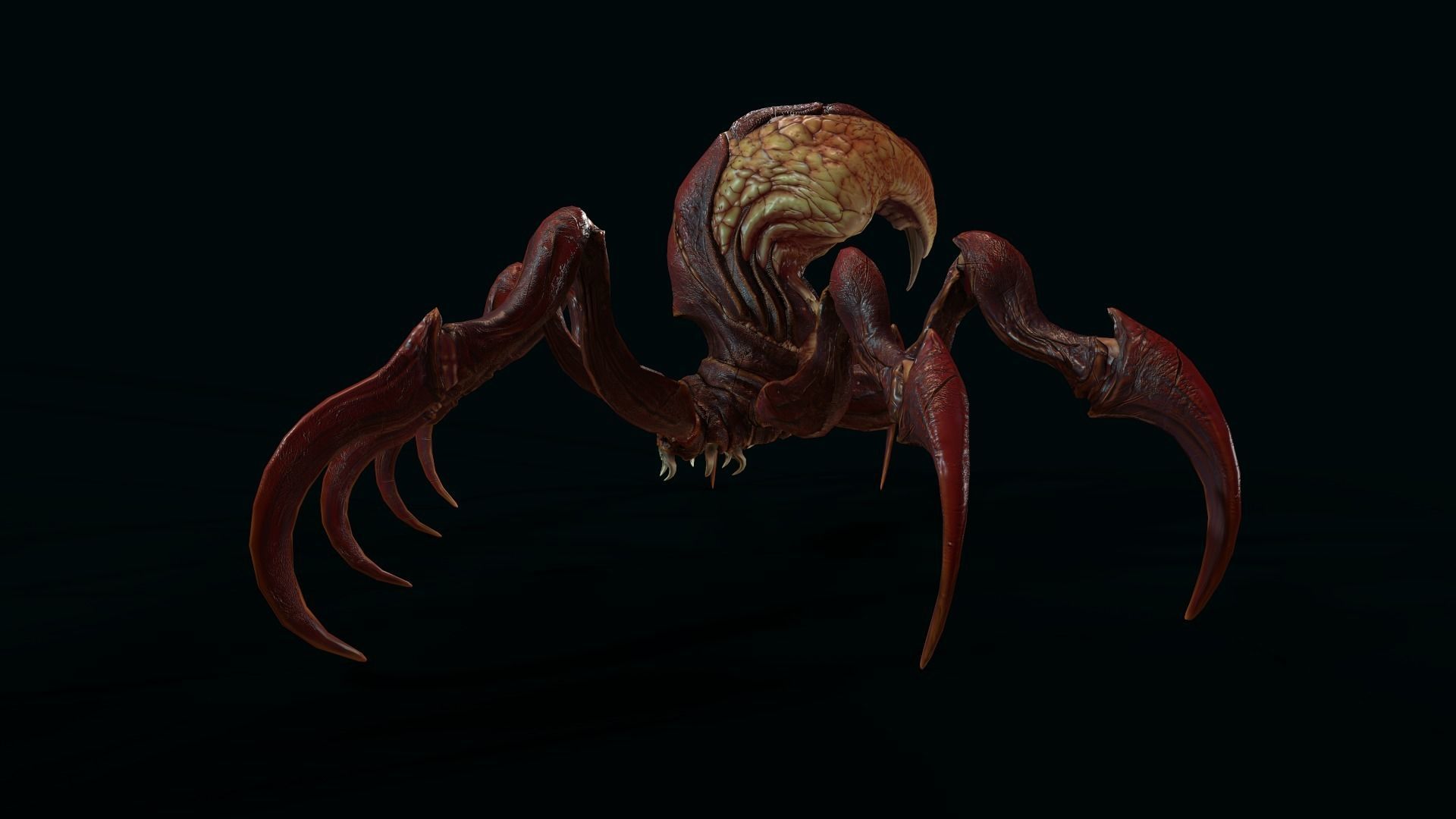 Spider 1 alien creature with long tentacles Low-poly 3D model_3