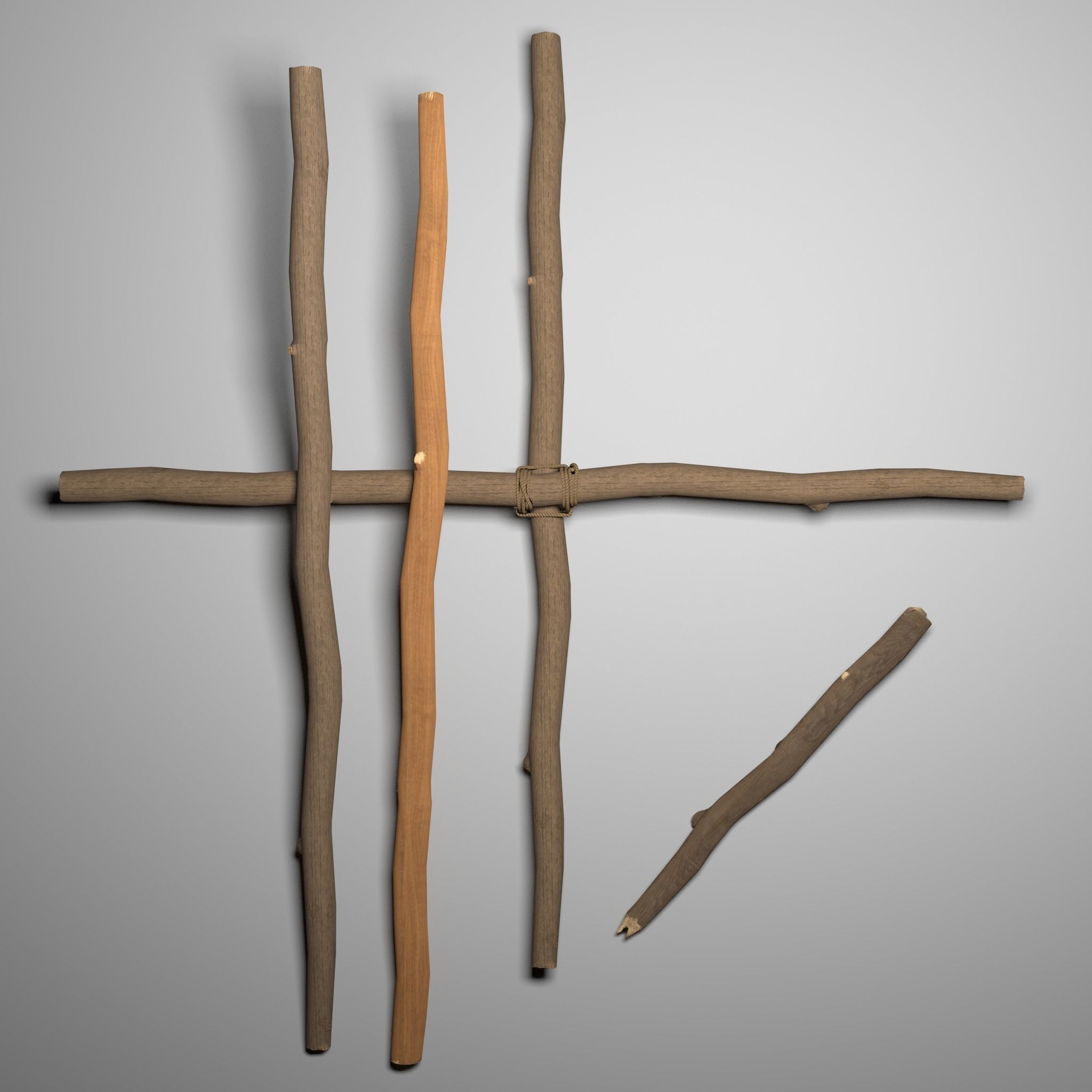 Wood stick mini pack Low-poly 3D model_4