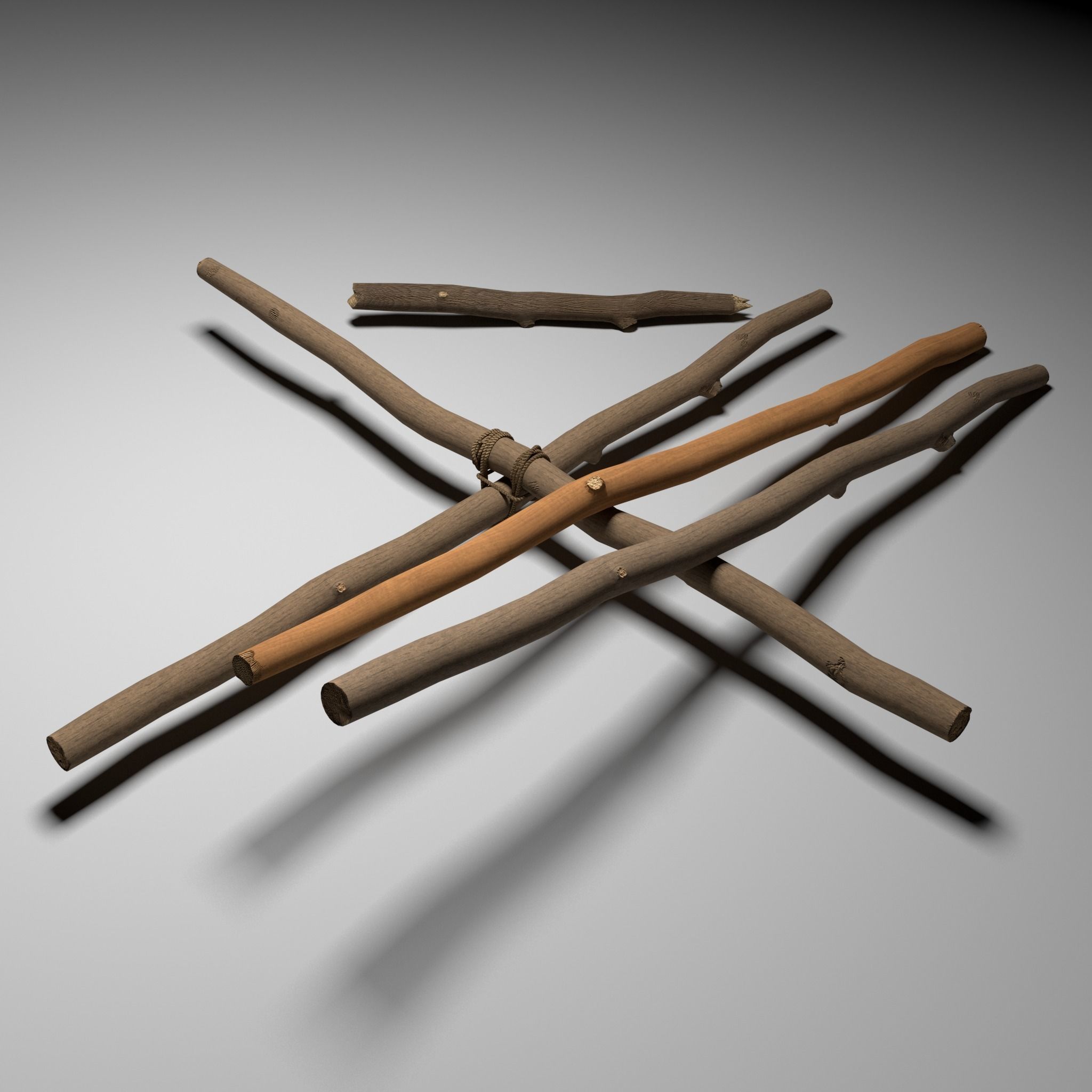 Wood stick mini pack Low-poly 3D model_1