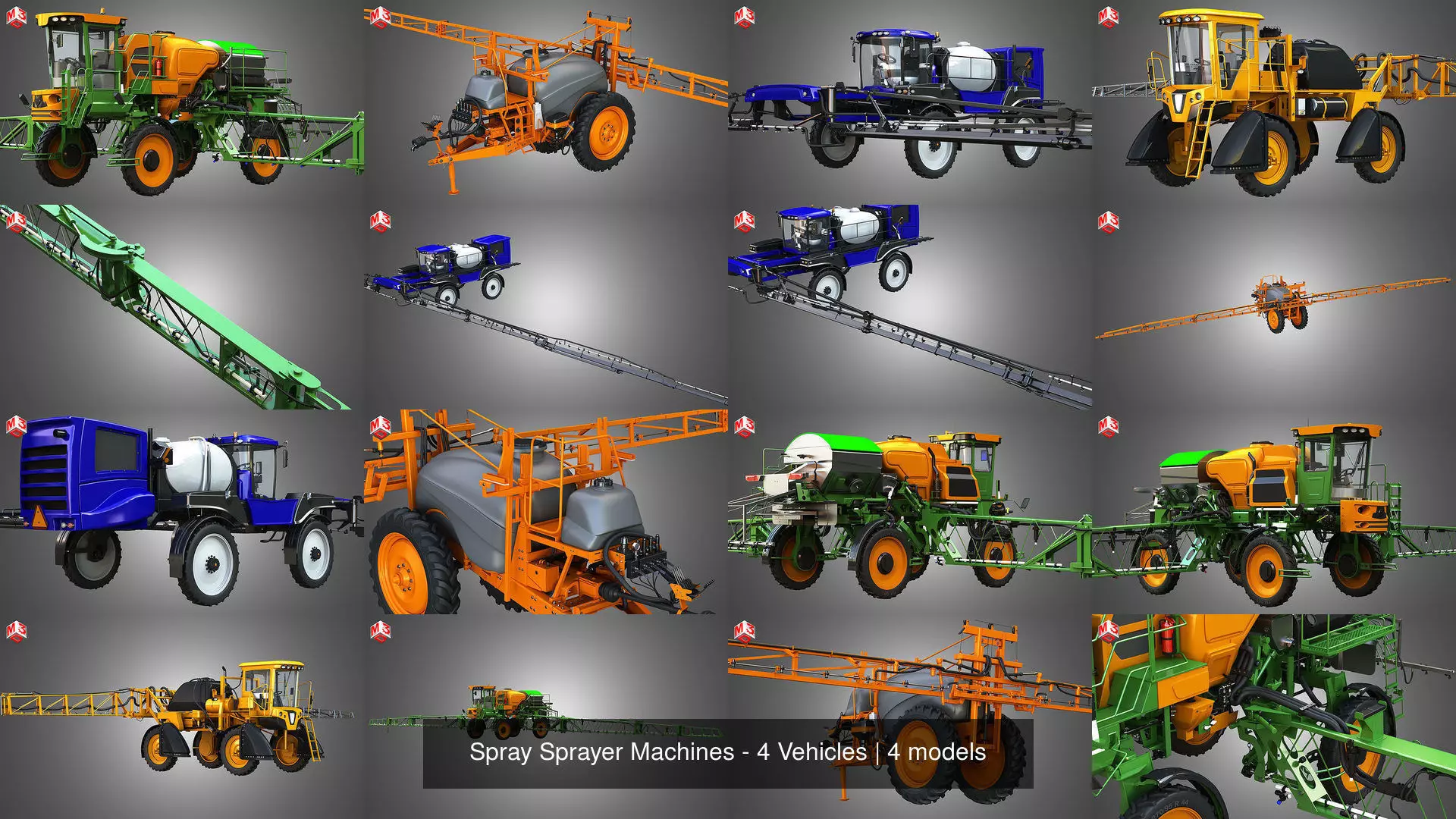 Spray Sprayer Machines - 4 Vehicles 3D Model Collection_1