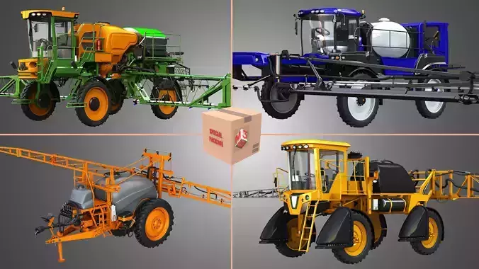 Spray Sprayer Machines - 4 Vehicles 3D Model Collection