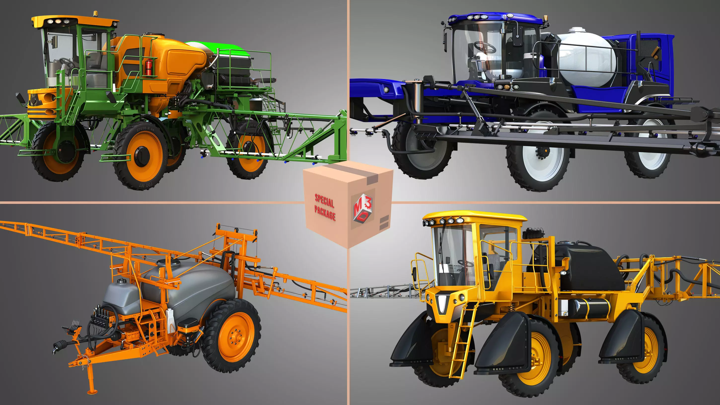 Spray Sprayer Machines - 4 Vehicles 3D Model Collection_0