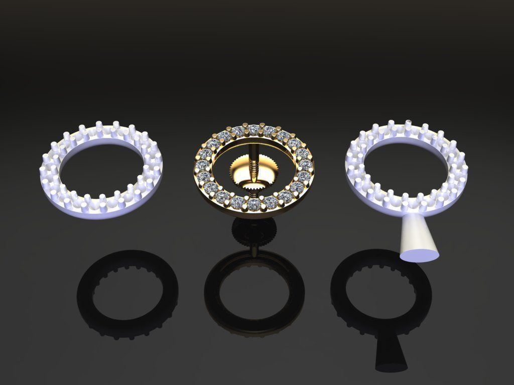 Round Halo Diamond Stud Earring Large Size 3D print model_1