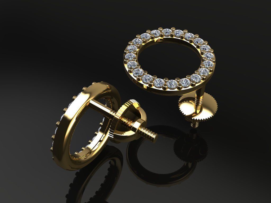 Round Halo Diamond Stud Earring Large Size 3D print model_3