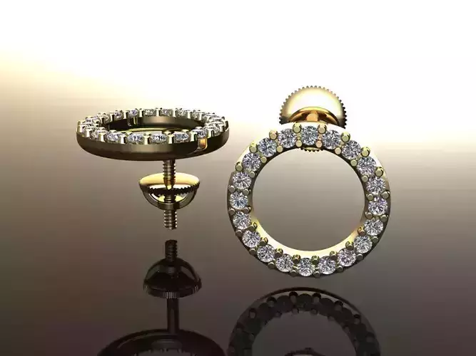 Round Halo Diamond Stud Earring Large Size