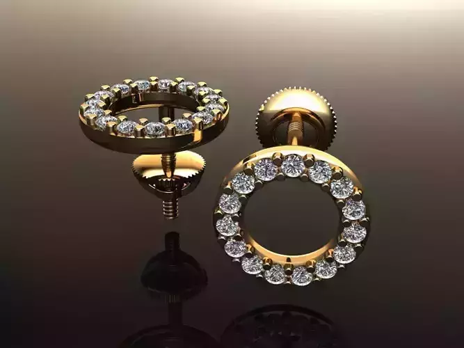 Round Halo Diamond Stud Earring Mid Size