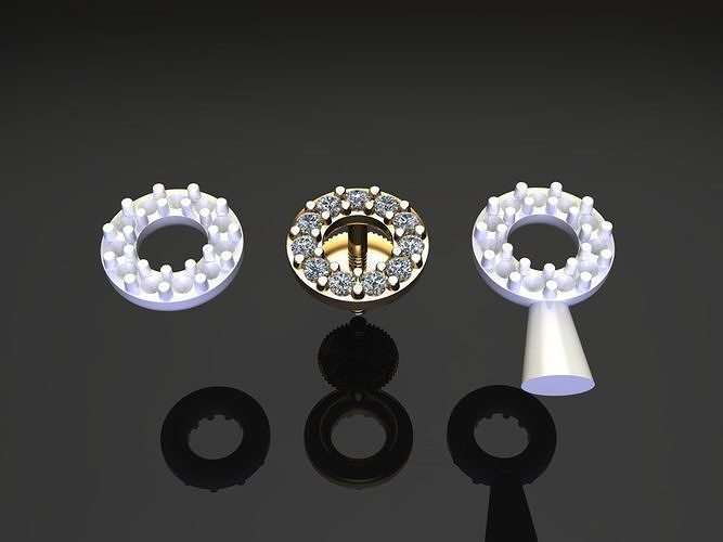 Round Halo Diamond Stud Earring Small Size 3D print model