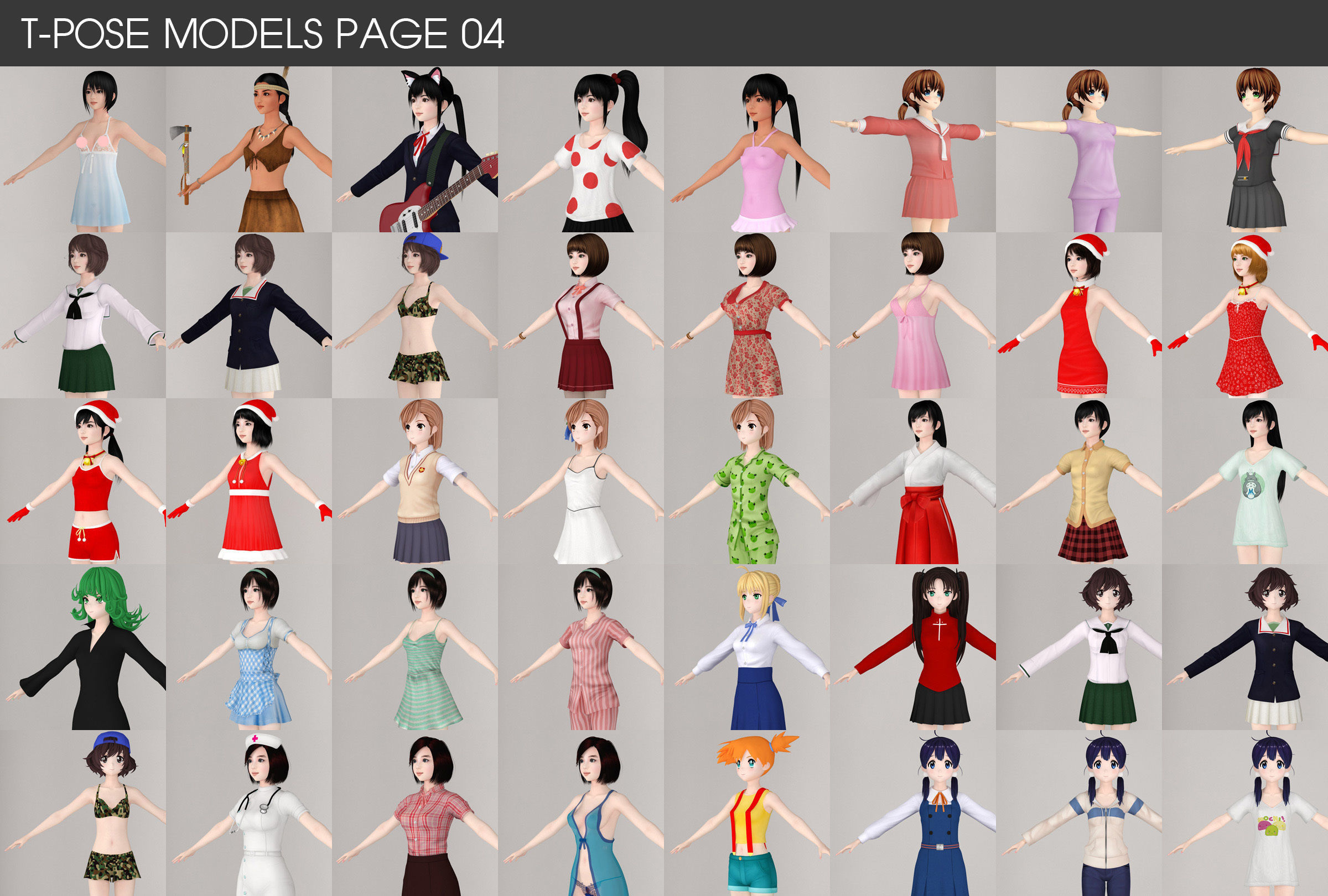 All of my T pose nonrigged girls 3D model_4