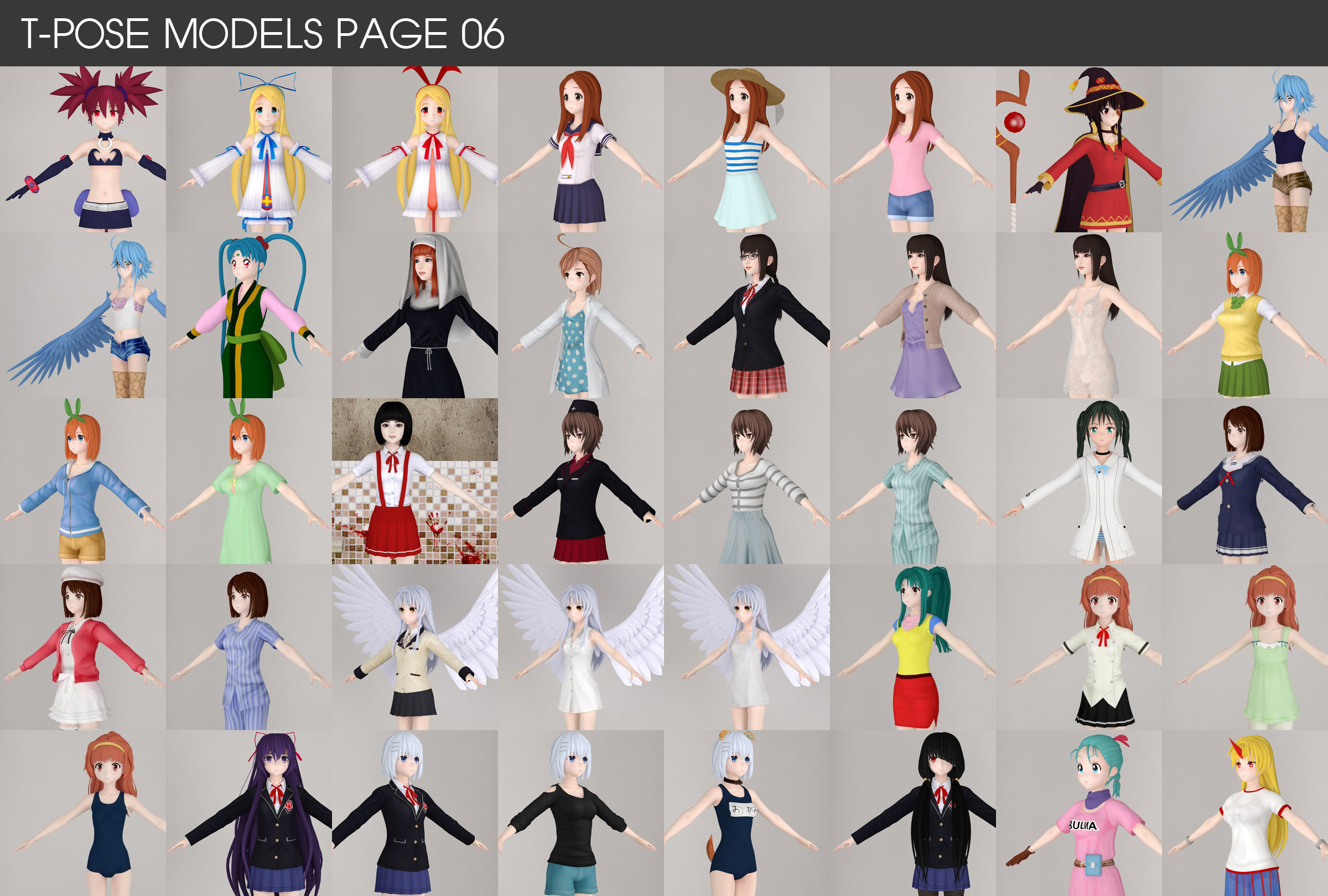 All of my T pose rigged girls 3D model_6