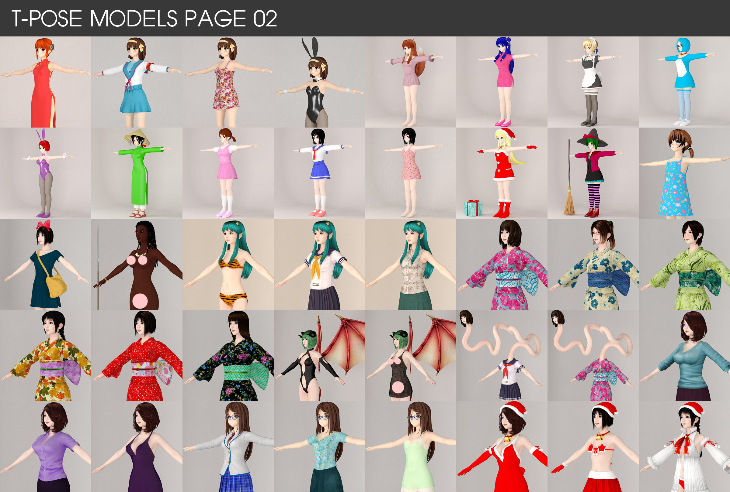 All of my T pose rigged girls 3D model_2