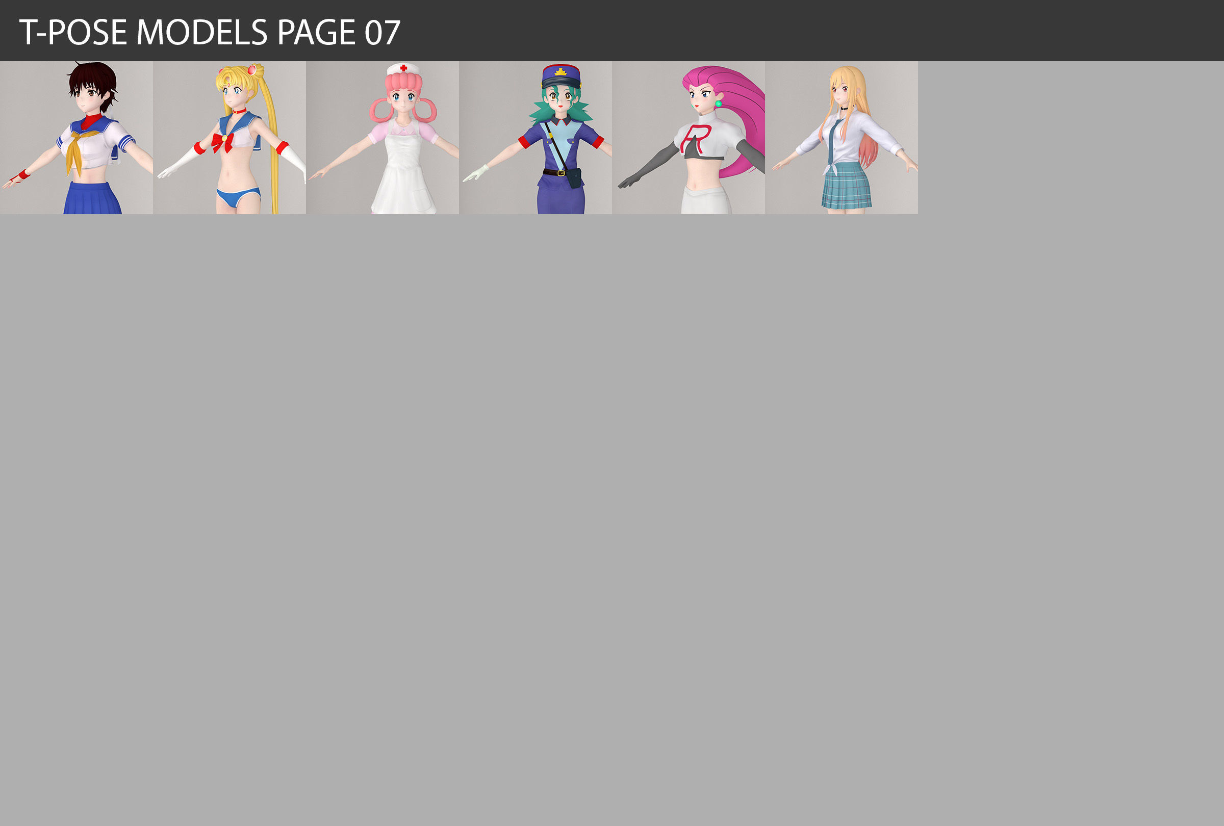 All of my T pose rigged girls 3D model_7