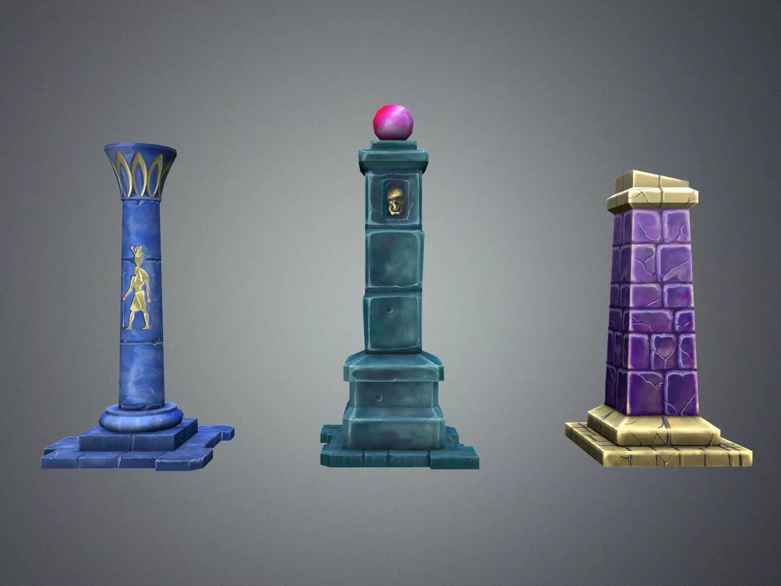 Fantasy Pillar Collection Low-poly 3D model_0
