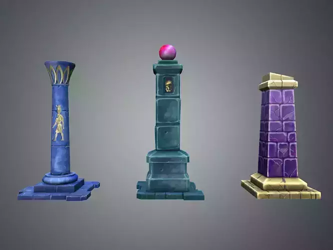 Fantasy Pillar Collection Low-poly 3D model