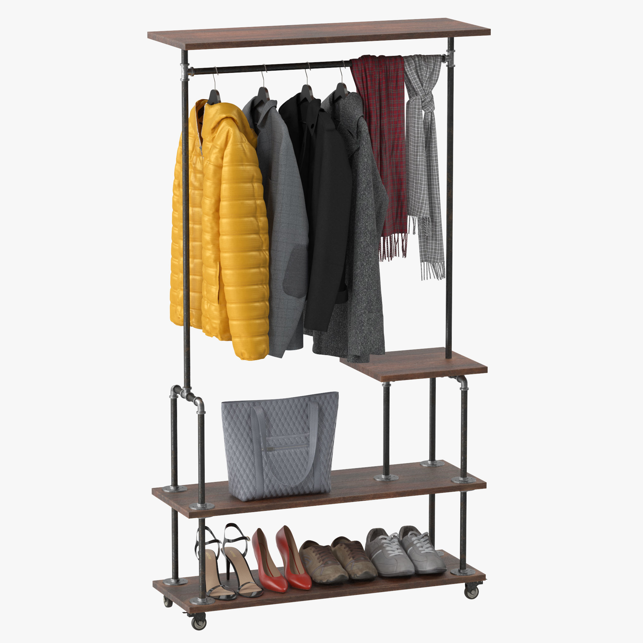 Industrial Clothing Rack 3D model_11