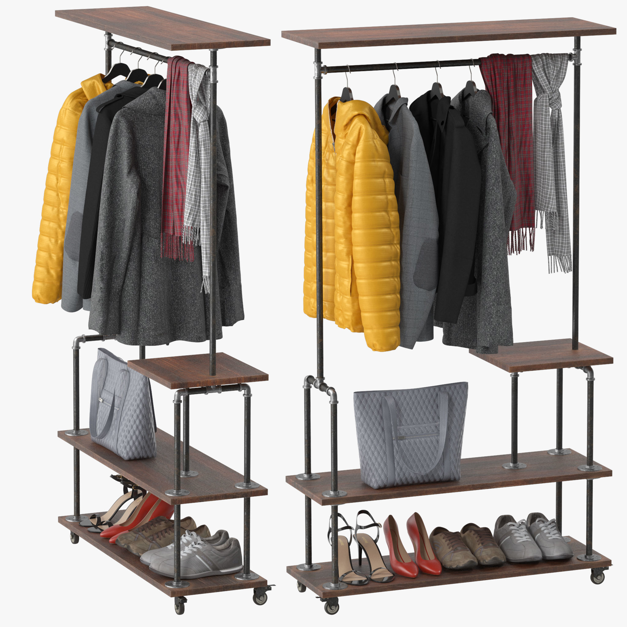 Industrial Clothing Rack 3D model_1