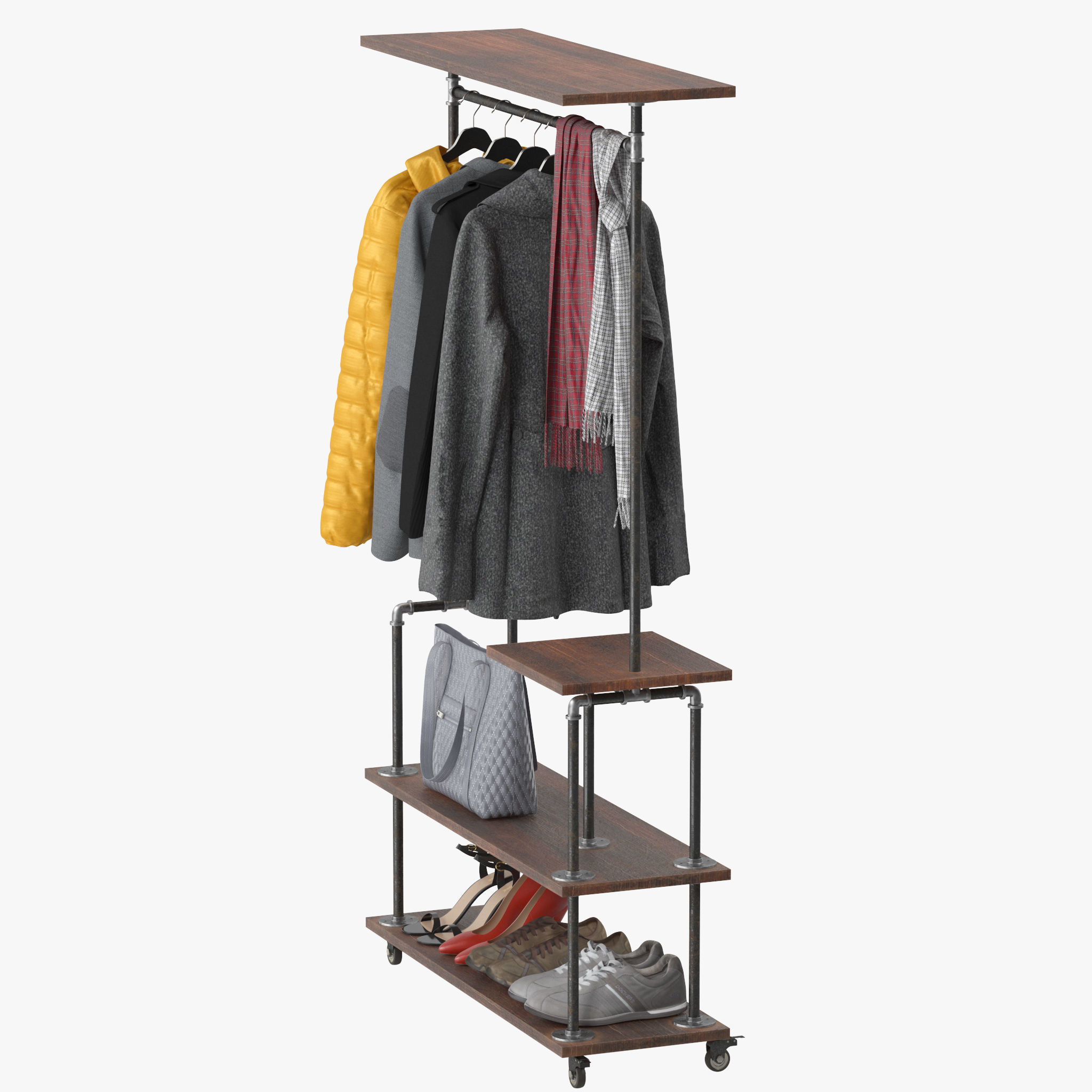 Industrial Clothing Rack 3D model_4
