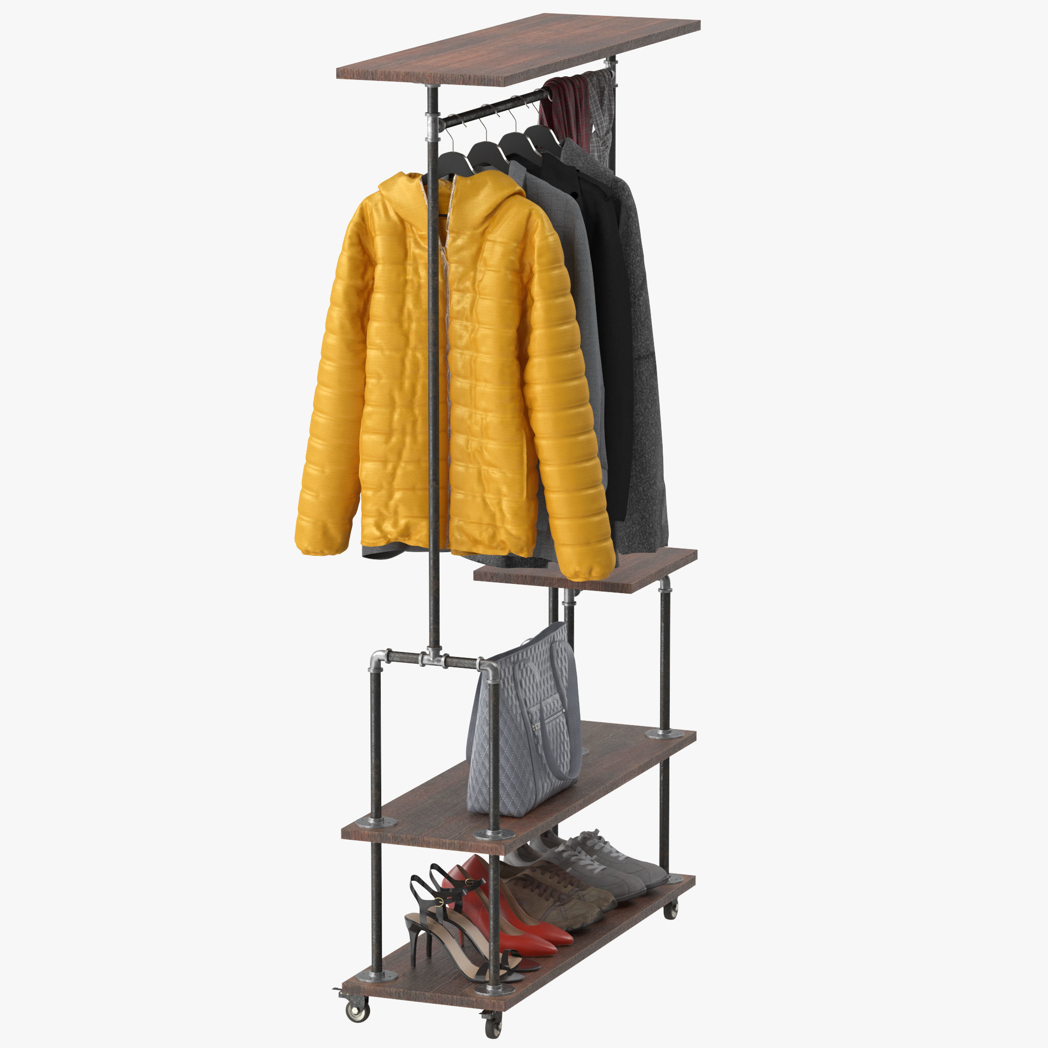 Industrial Clothing Rack 3D model_8