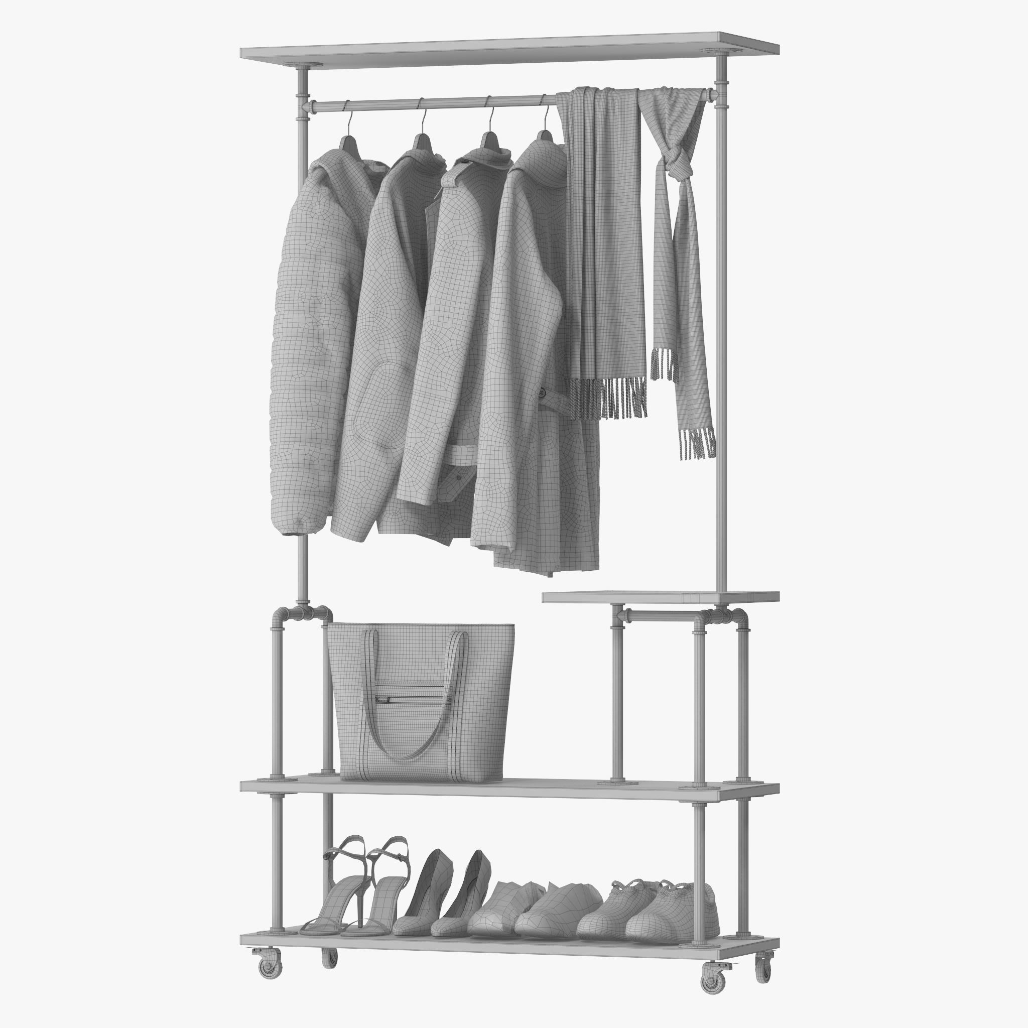 Industrial Clothing Rack 3D model_13