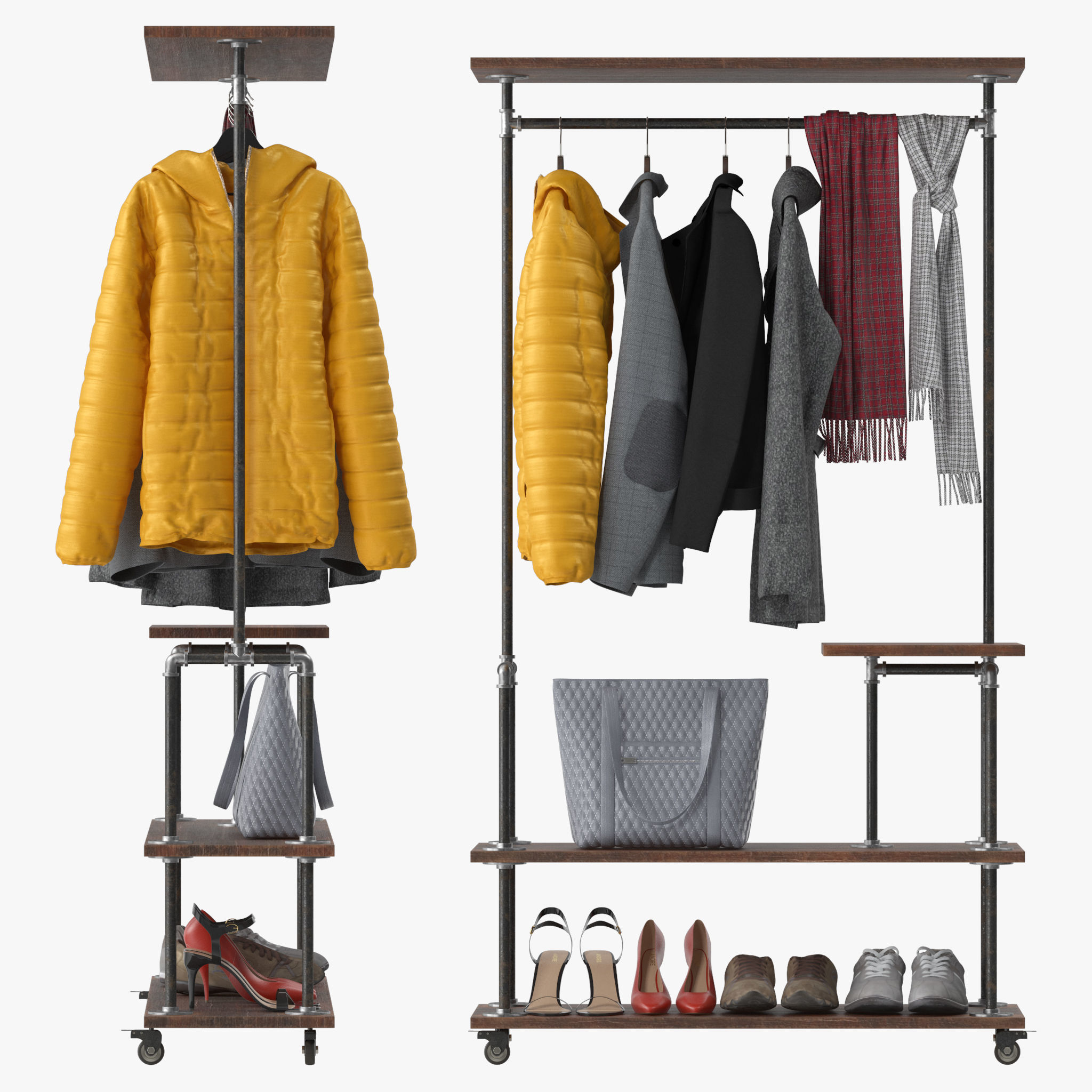 Industrial Clothing Rack 3D model_2