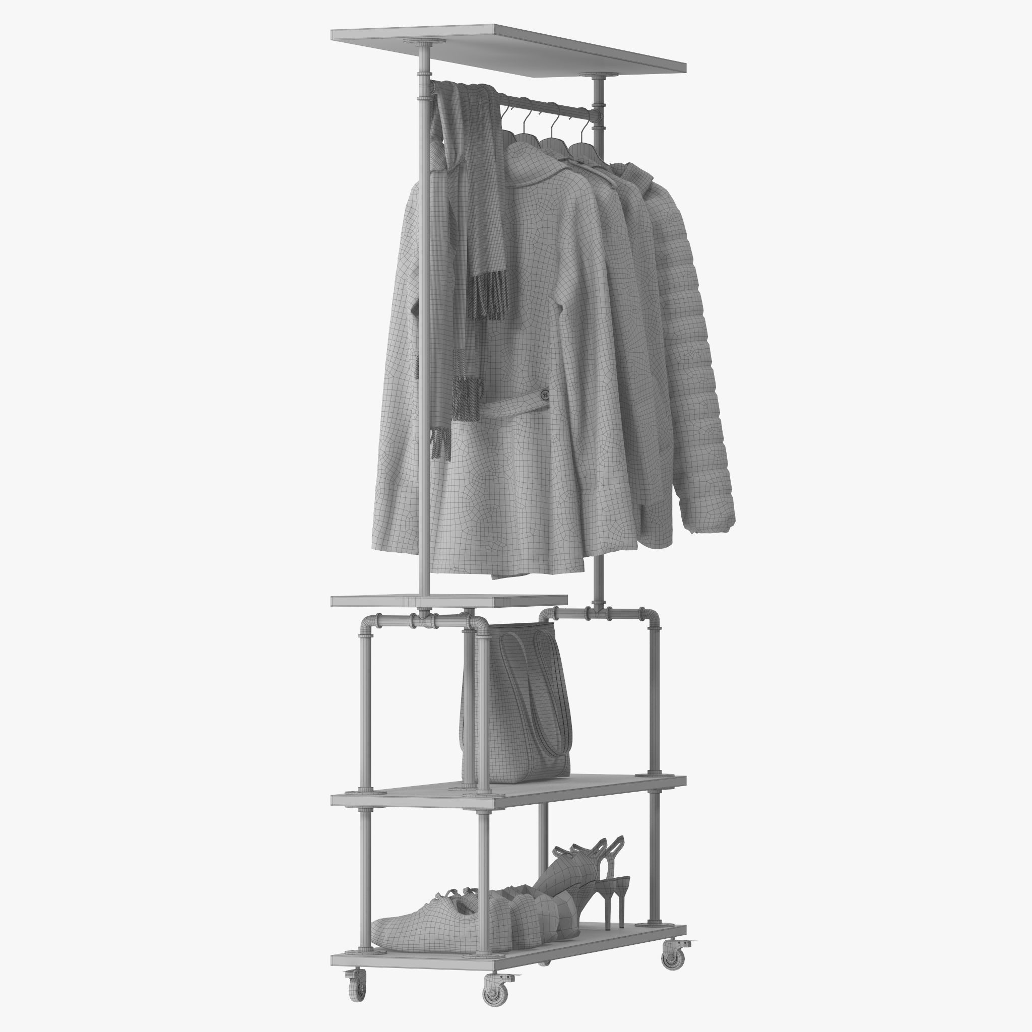 Industrial Clothing Rack 3D model_14
