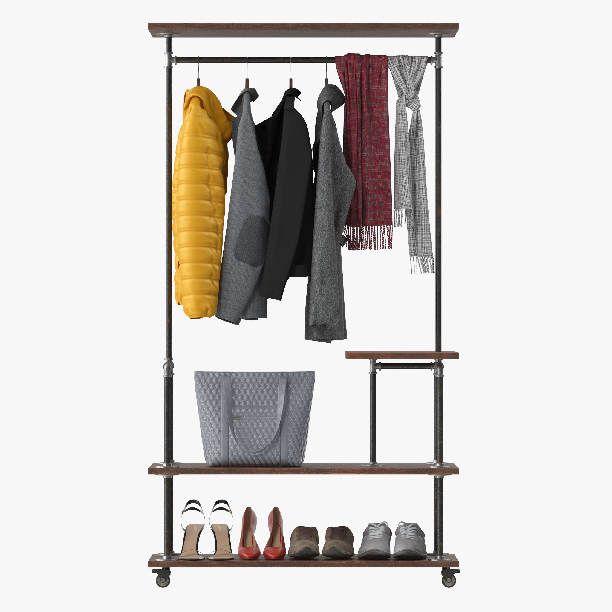 Industrial Clothing Rack 3D model_6