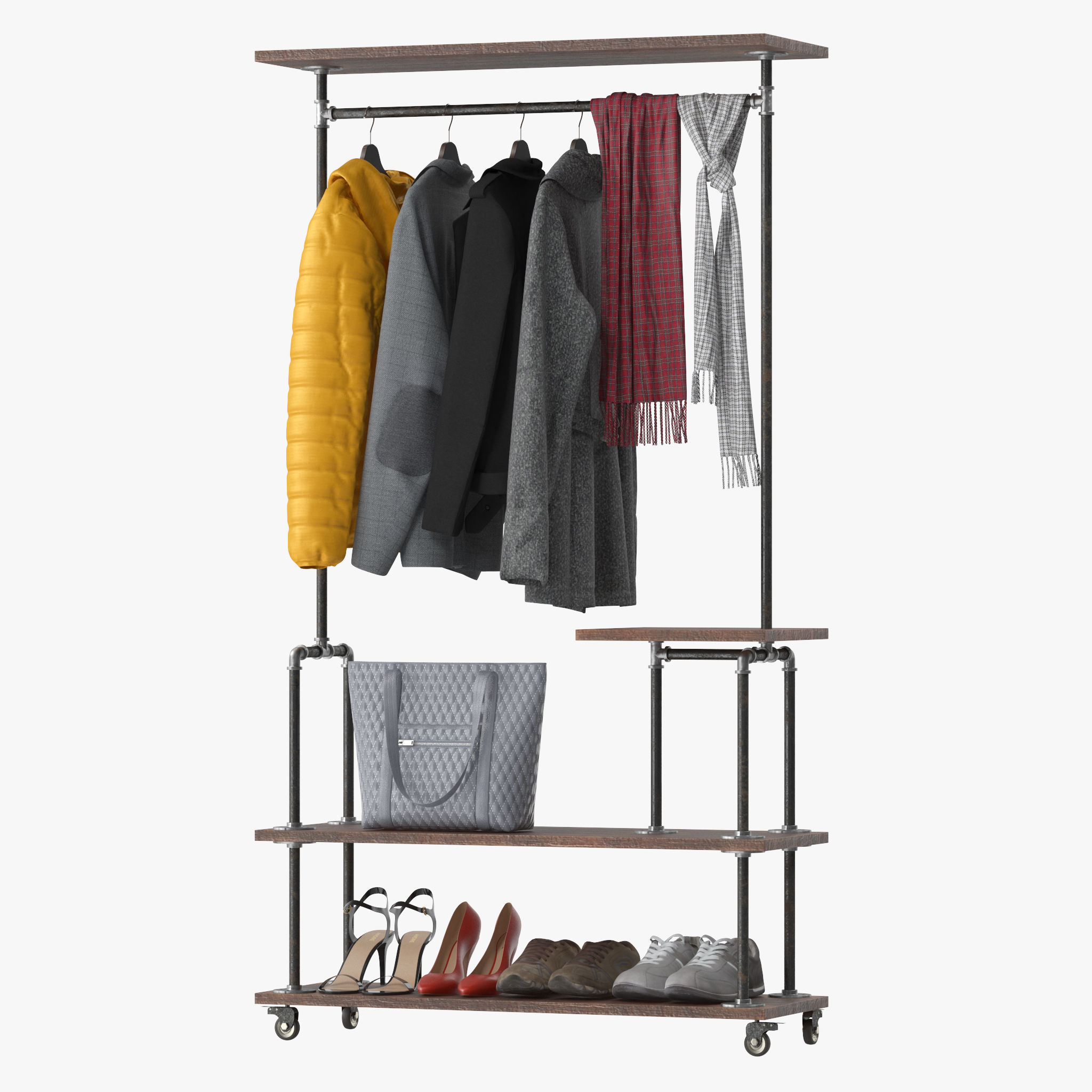 Industrial Clothing Rack 3D model_5