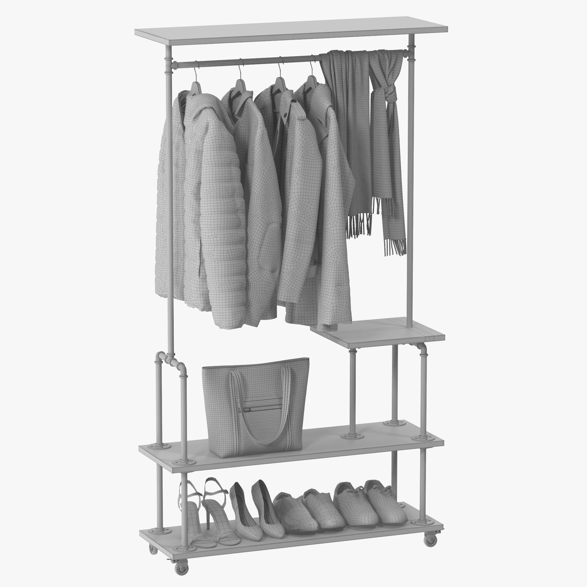 Industrial Clothing Rack 3D model_12