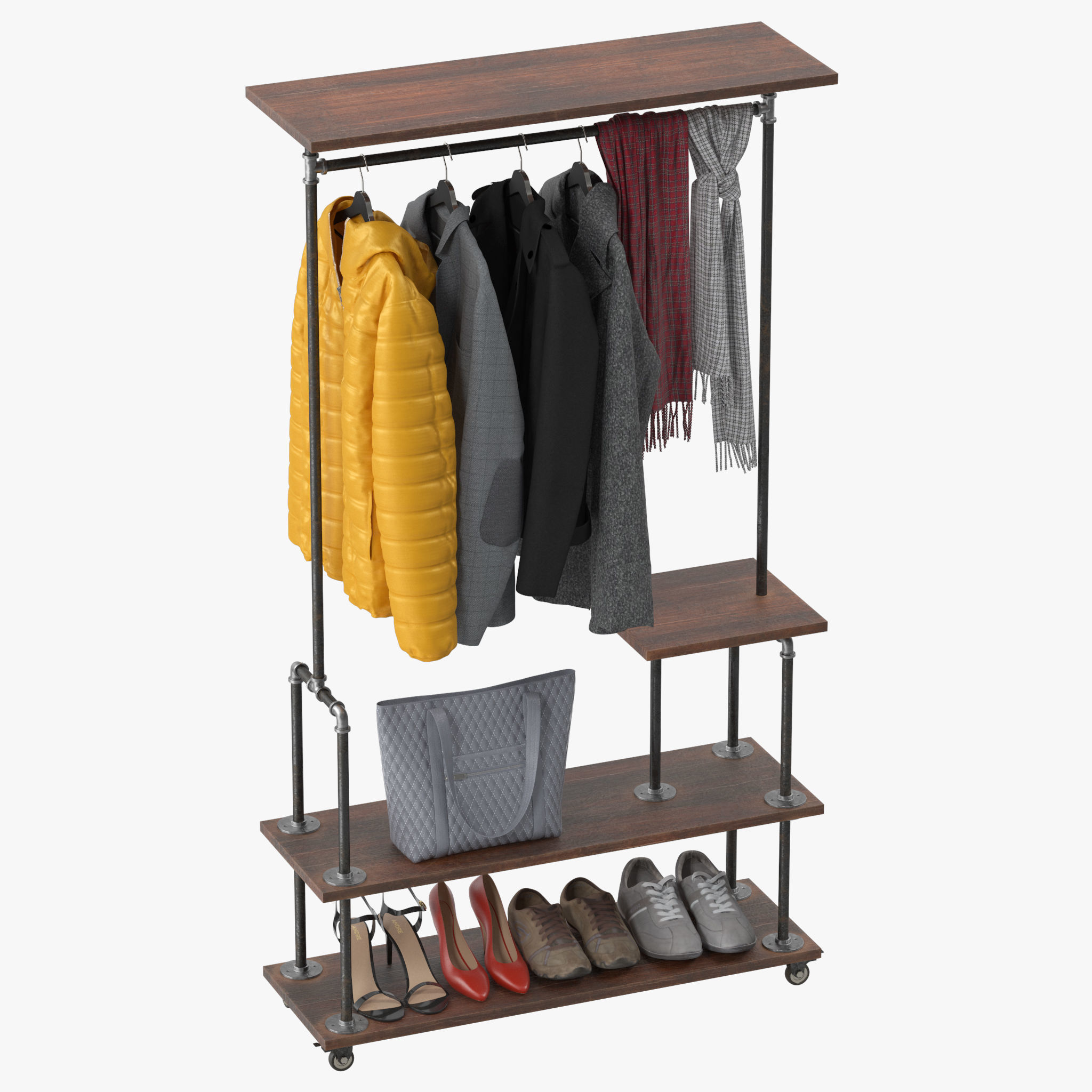 Industrial Clothing Rack 3D model_9