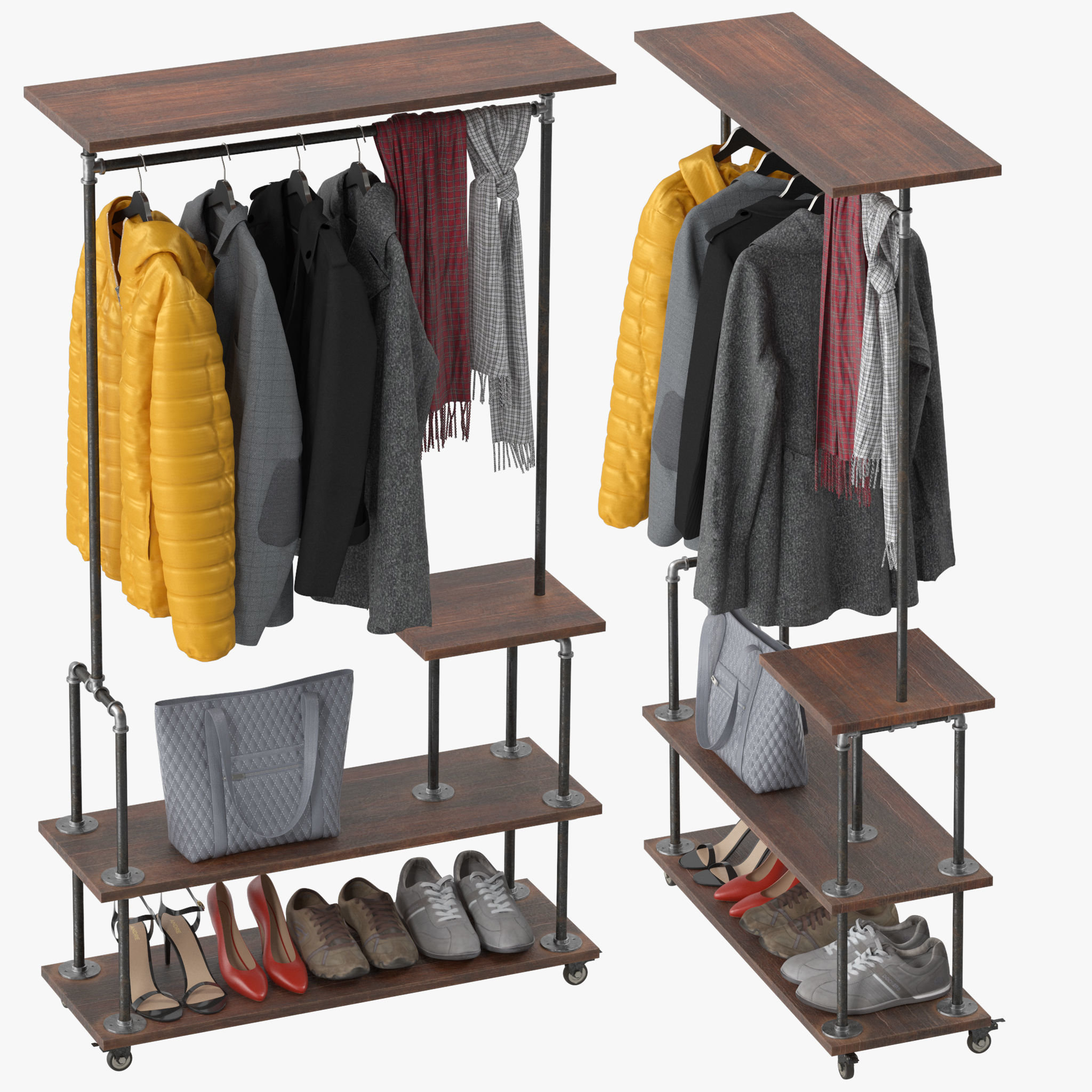 Industrial Clothing Rack 3D model_3