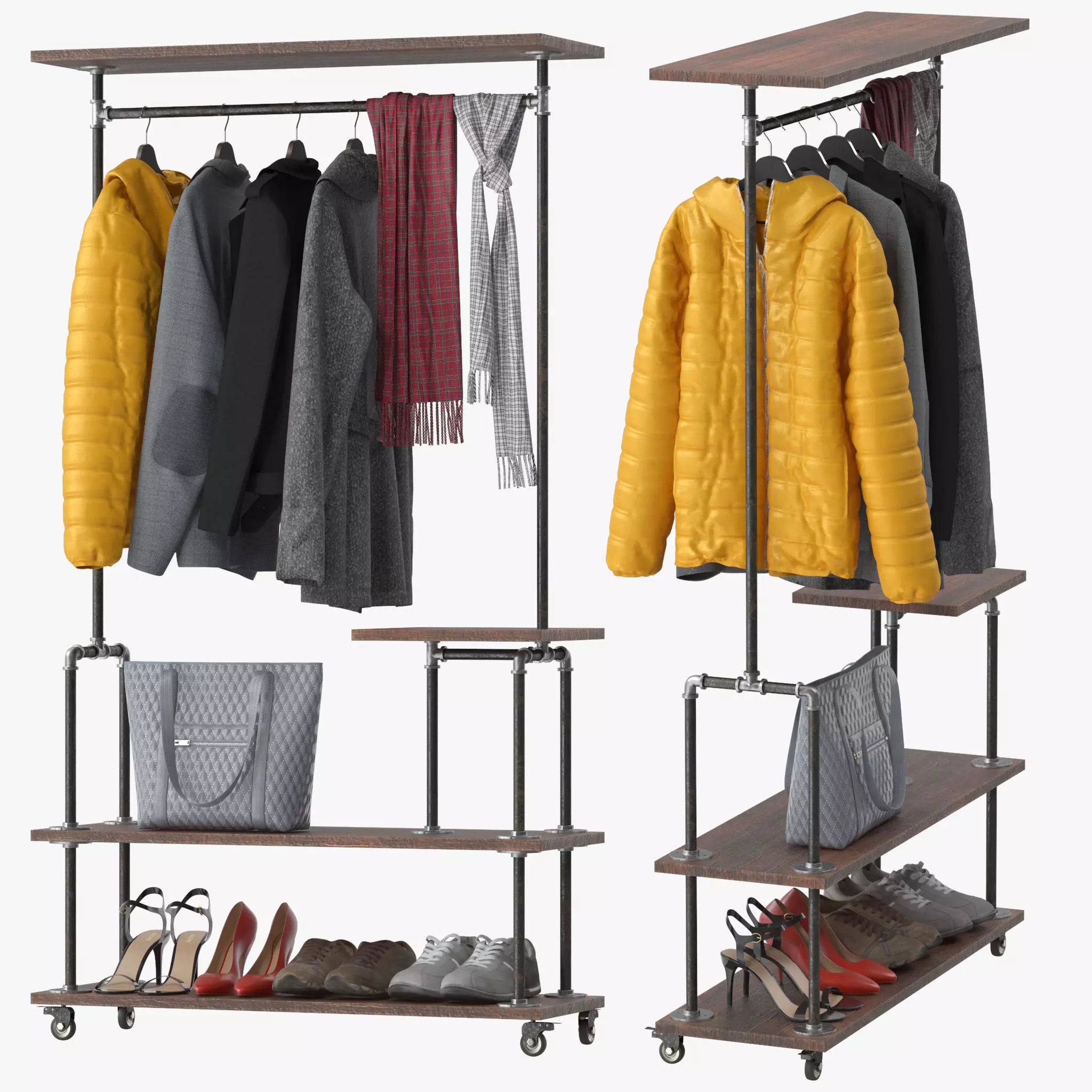 Industrial Clothing Rack 3D model_0