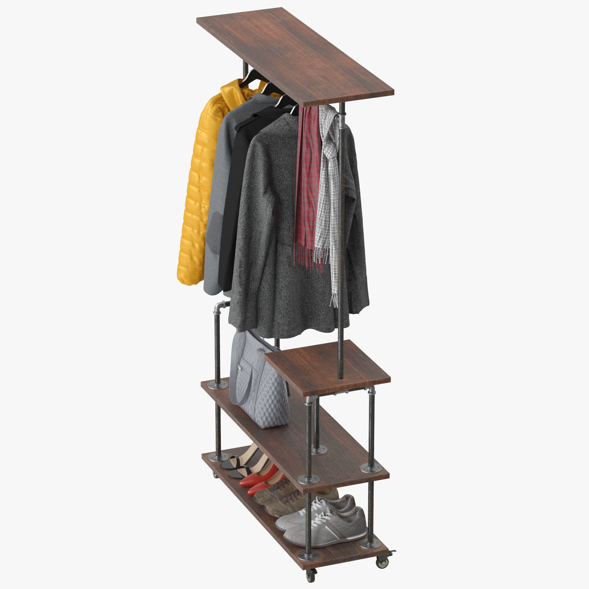 Industrial Clothing Rack 3D model_10