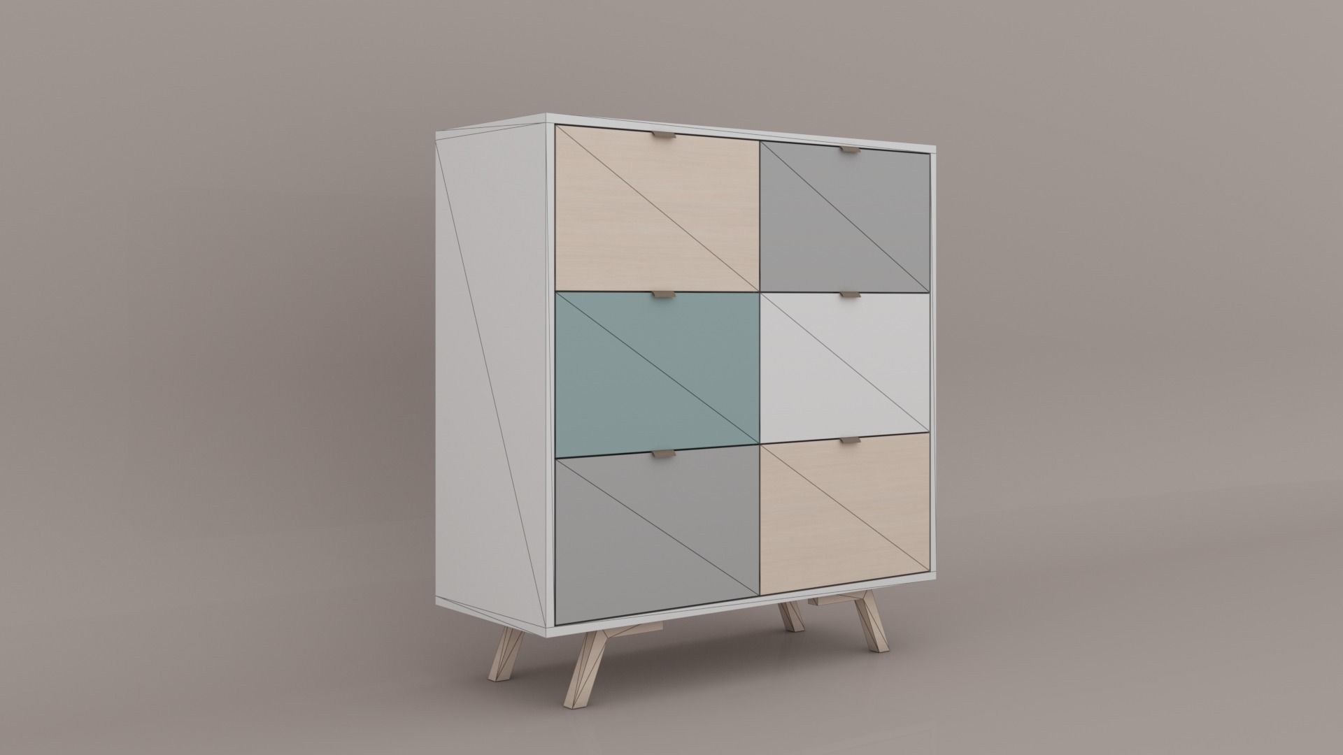 Dresser cabinet with four drawers Low-poly 3D model_7