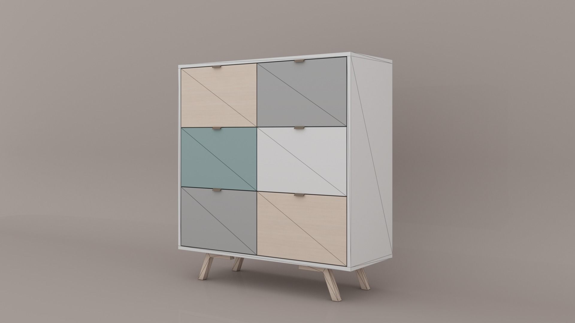 Dresser cabinet with four drawers Low-poly 3D model_10