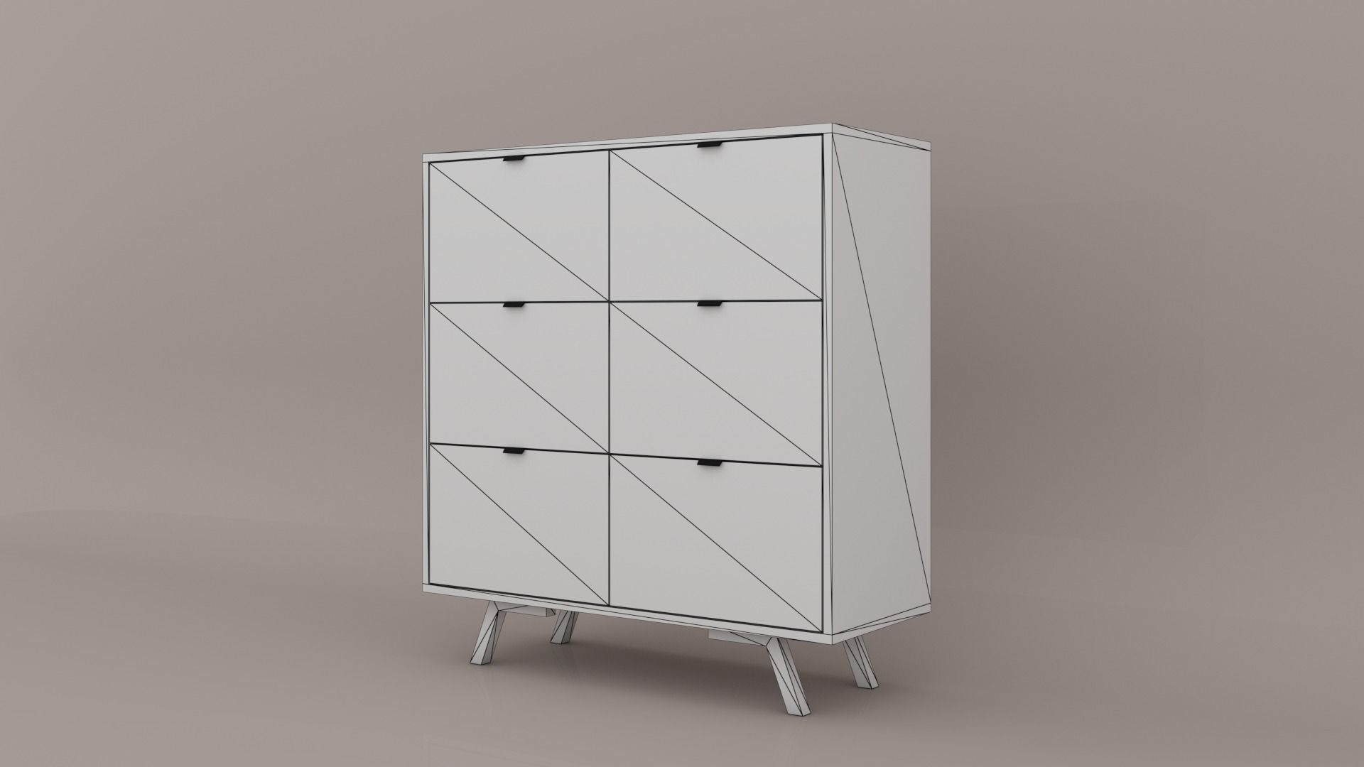 Dresser cabinet with four drawers Low-poly 3D model_9