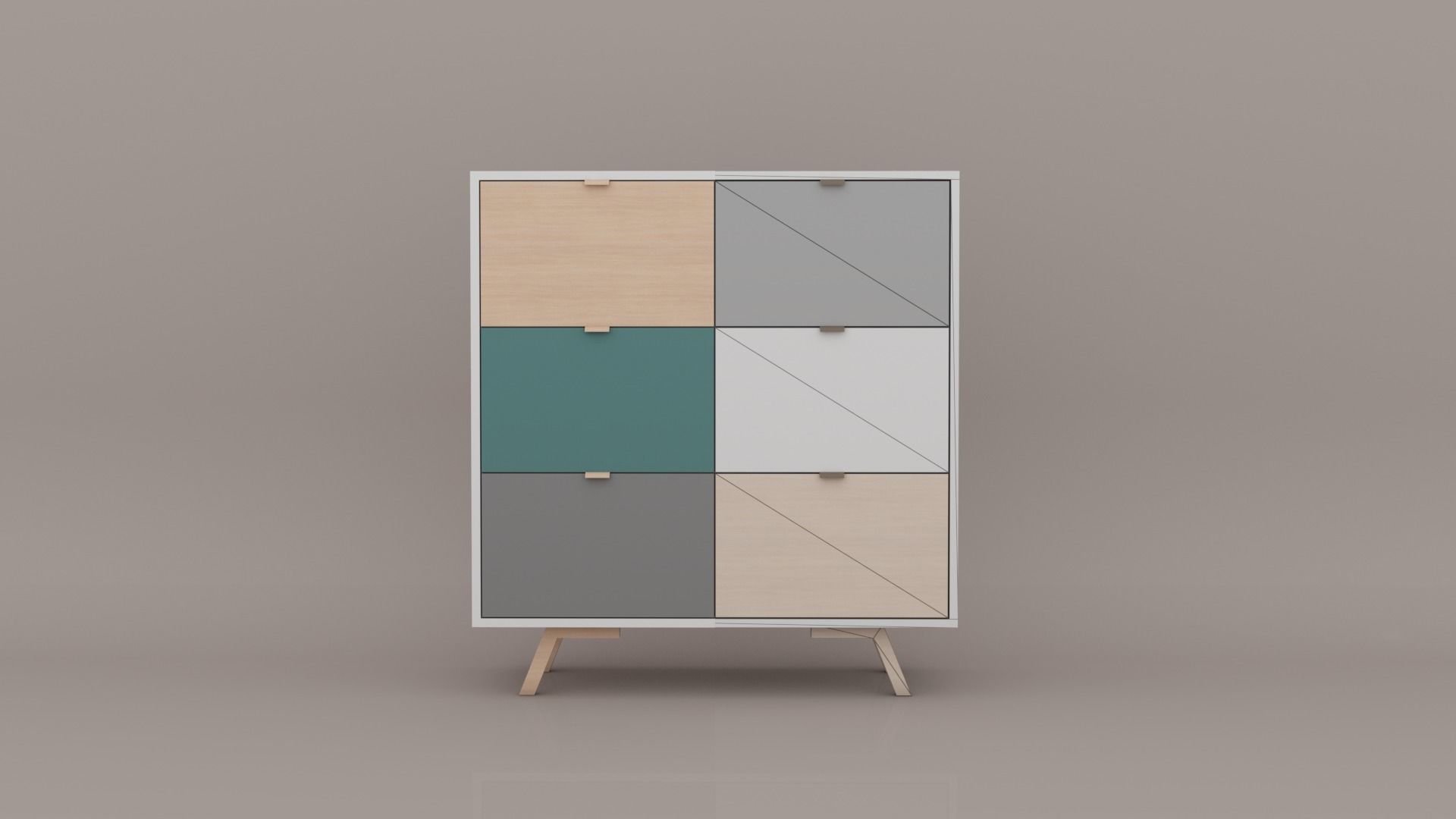 Dresser cabinet with four drawers Low-poly 3D model_3