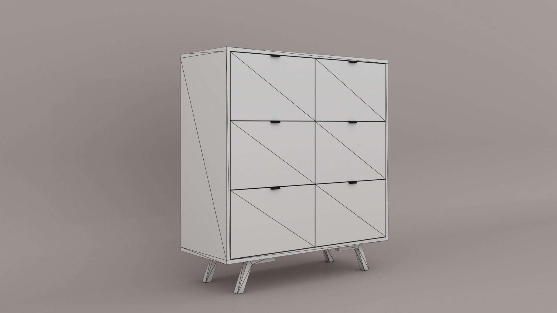 Dresser cabinet with four drawers Low-poly 3D model_6