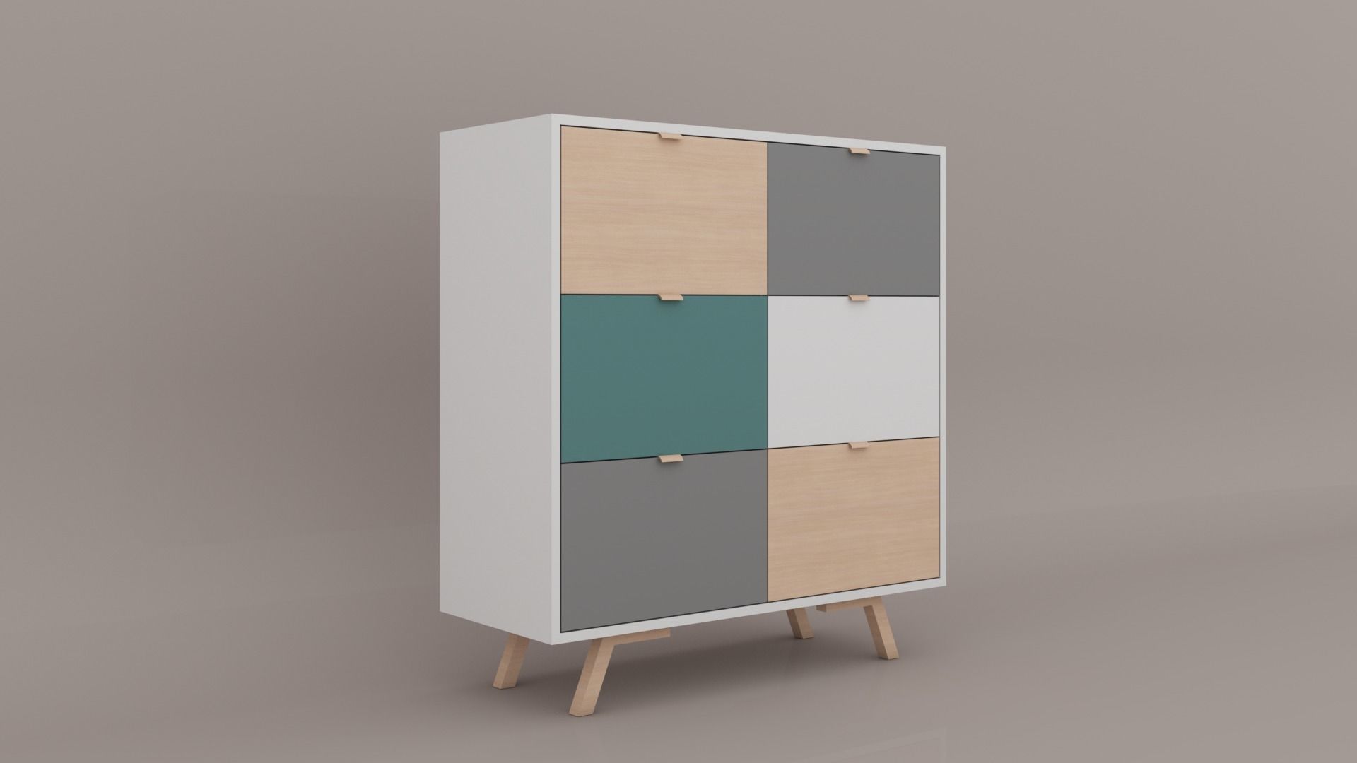 Dresser cabinet with four drawers Low-poly 3D model_5