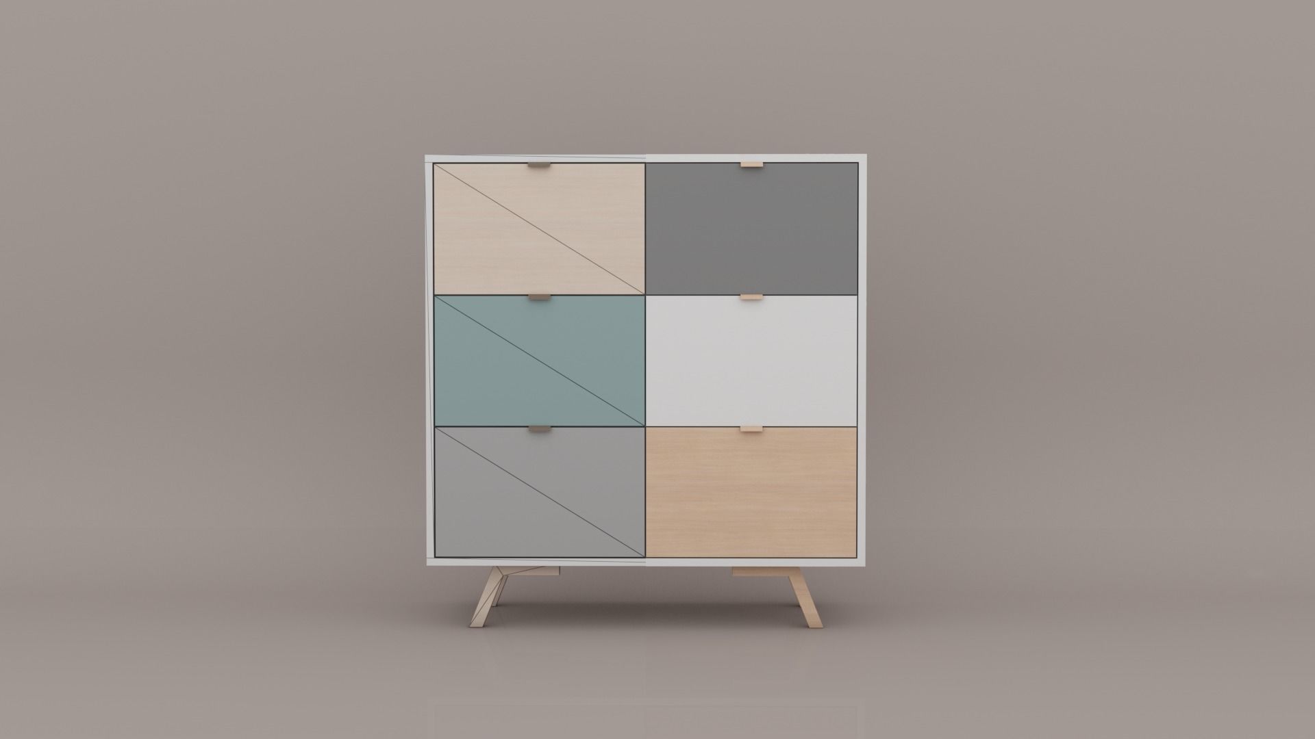 Dresser cabinet with four drawers Low-poly 3D model_4